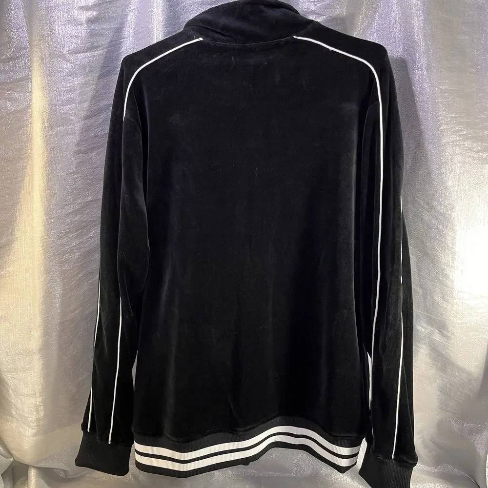 TRUE RELIGION Black Velour Track Jacket Streetwear Full-Zip Striped Men's Medium